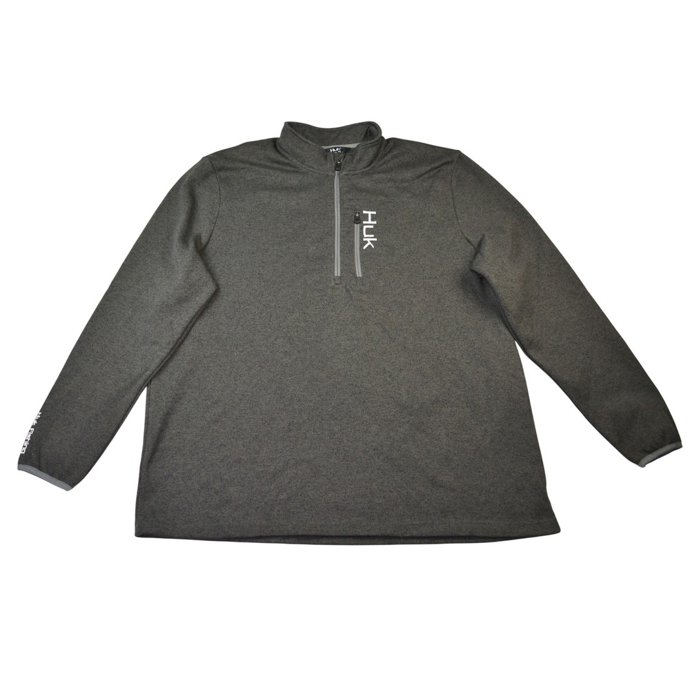 Huk Fishing Mens Quarter Zip Pullover Sweater Knit Heather Gray XL Long Sleeve